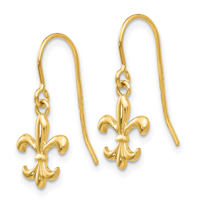 14k Fleur de lis Dangle Earrings-YE1677