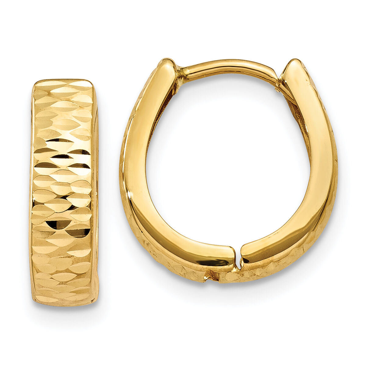 14K Gold Textured and Polished Hinged Hoop Earrings-YE1678