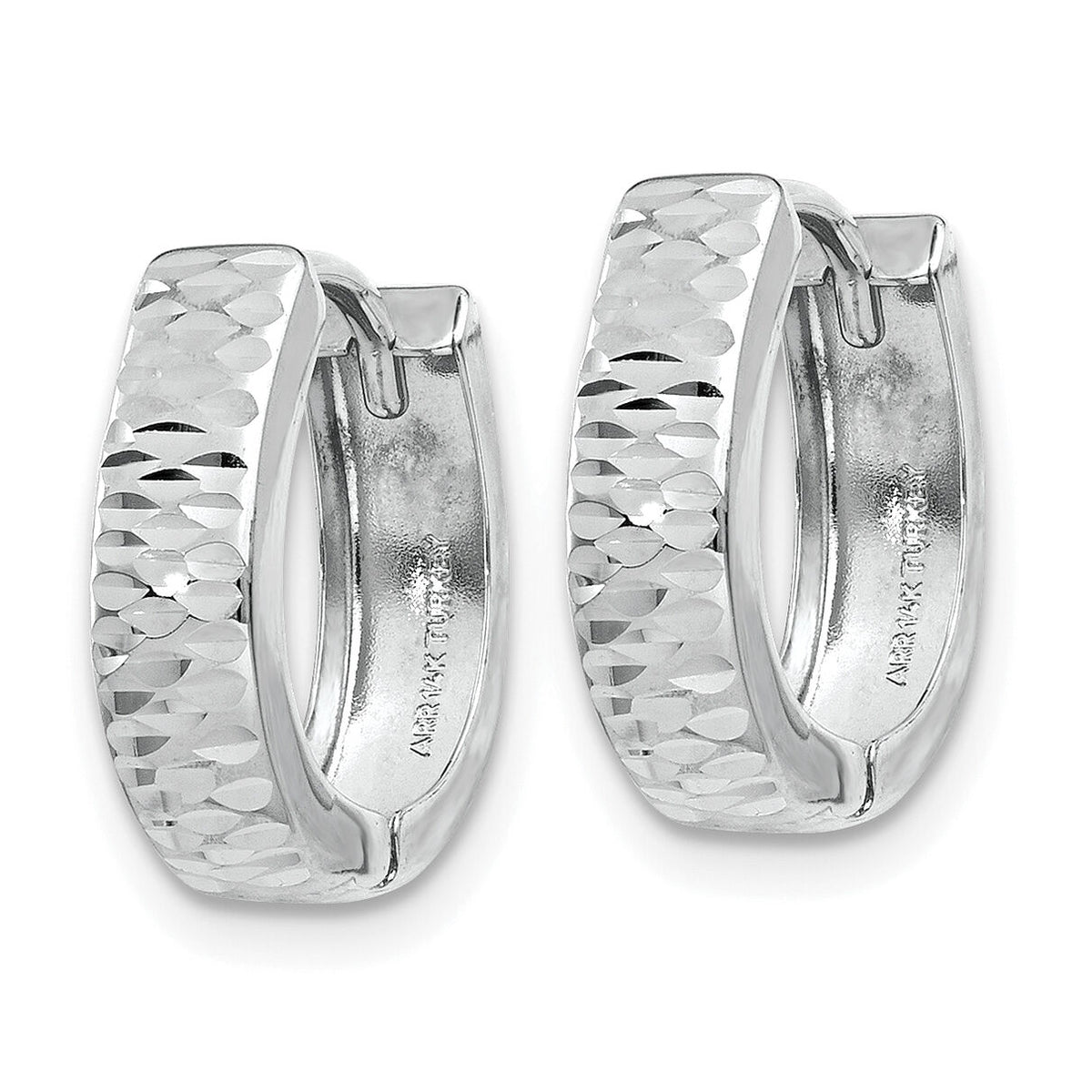 14K White Gold Textured and Polished Hinged Hoop Earrings-YE1679