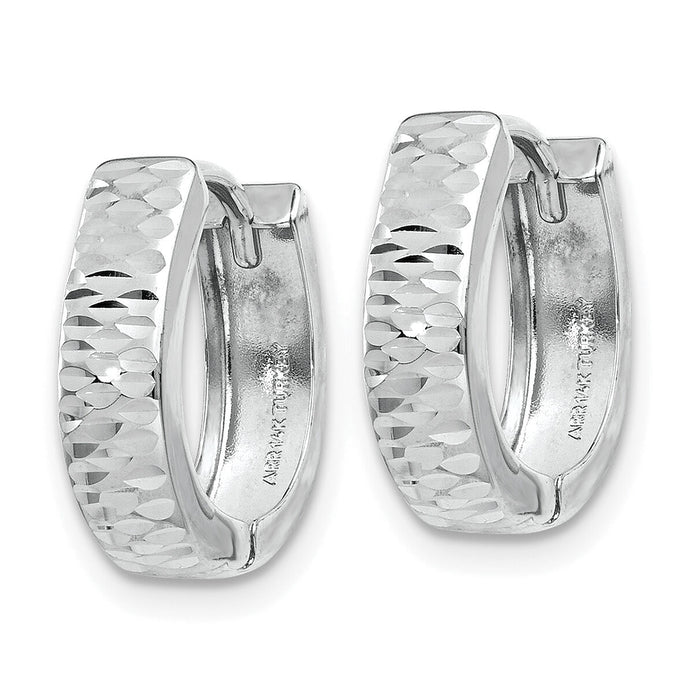 14K White Gold Textured and Polished Hinged Hoop Earrings-YE1679
