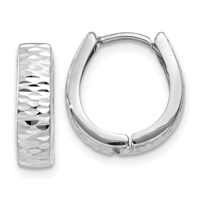 14K White Gold Textured and Polished Hinged Hoop Earrings-YE1679