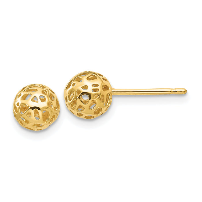 14K Yellow Gold Fancy Ball Post Earrings-YE1688
