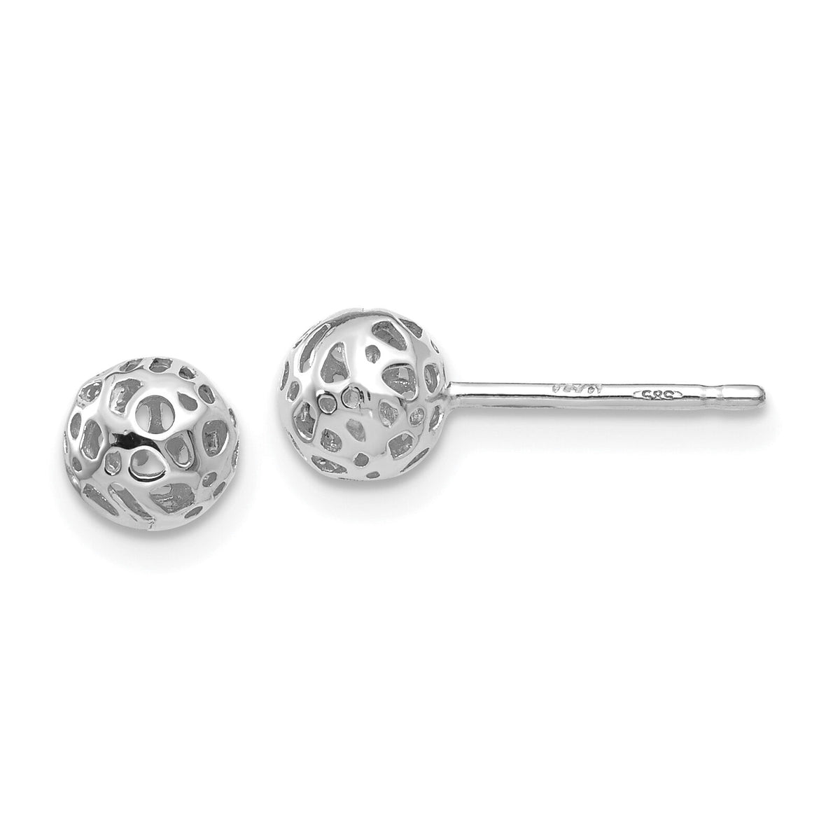 14K White Gold Small Fancy Ball Post Earrings-YE1691
