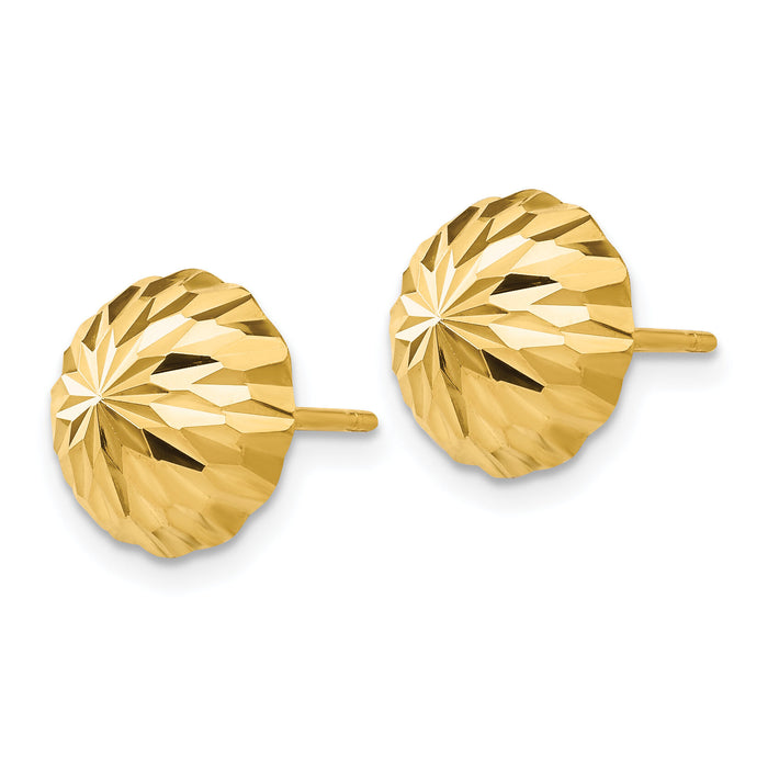 14k Gold Diamond-cut 10mm Domed Post Earrings-YE1695