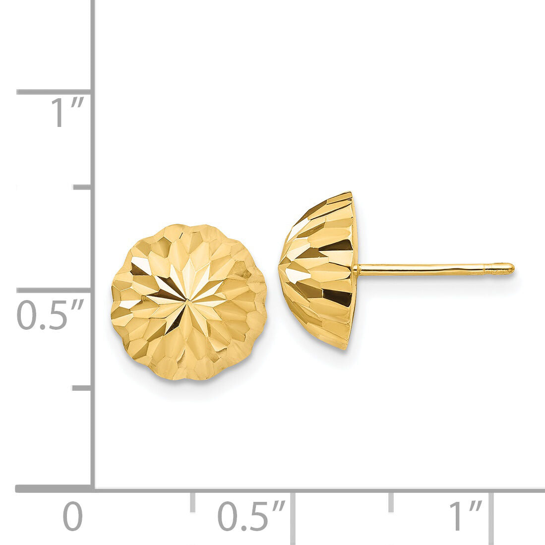 14k Gold Diamond-cut 10mm Domed Post Earrings-YE1695
