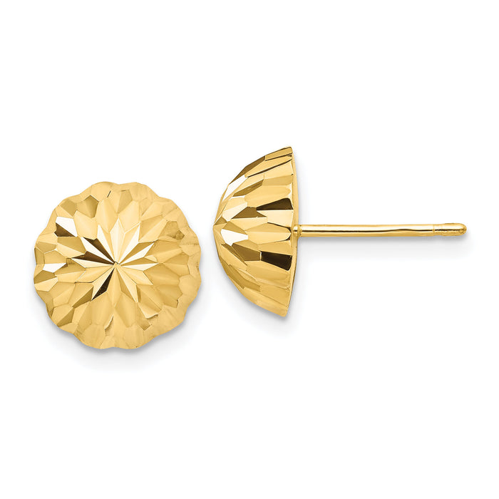 14k Gold Diamond-cut 10mm Domed Post Earrings-YE1695