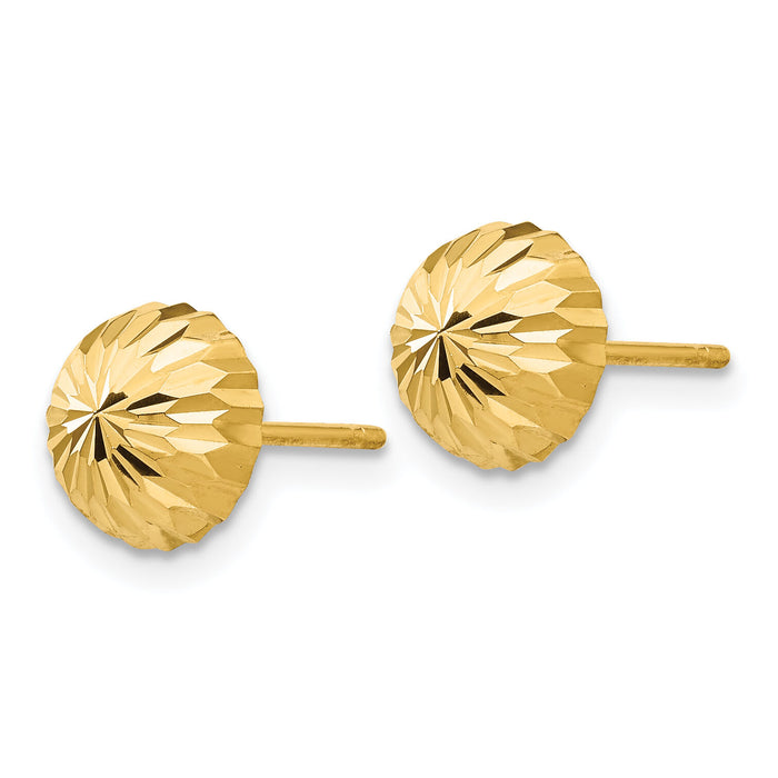 14k Gold Diamond-cut 8mm Domed Post Earrings-YE1696