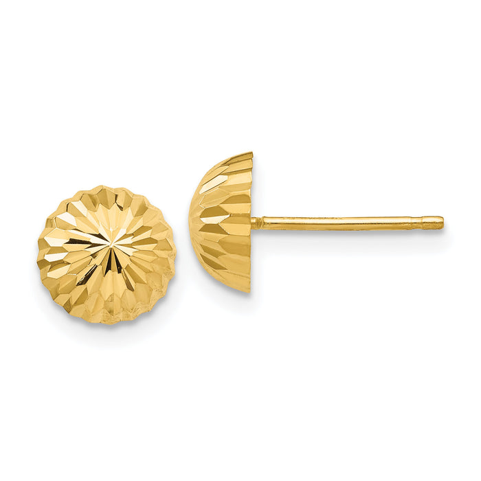 14k Gold Diamond-cut 8mm Domed Post Earrings-YE1696