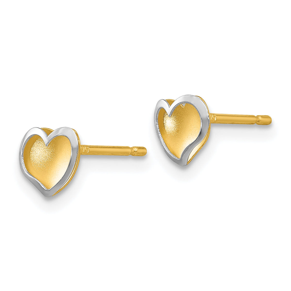 14k Two-tone Polished and Satin Heart Post Earrings-YE1733