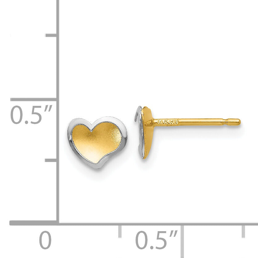 14k Two-tone Polished and Satin Heart Post Earrings-YE1733
