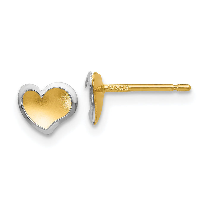 14k Two-tone Polished and Satin Heart Post Earrings-YE1733