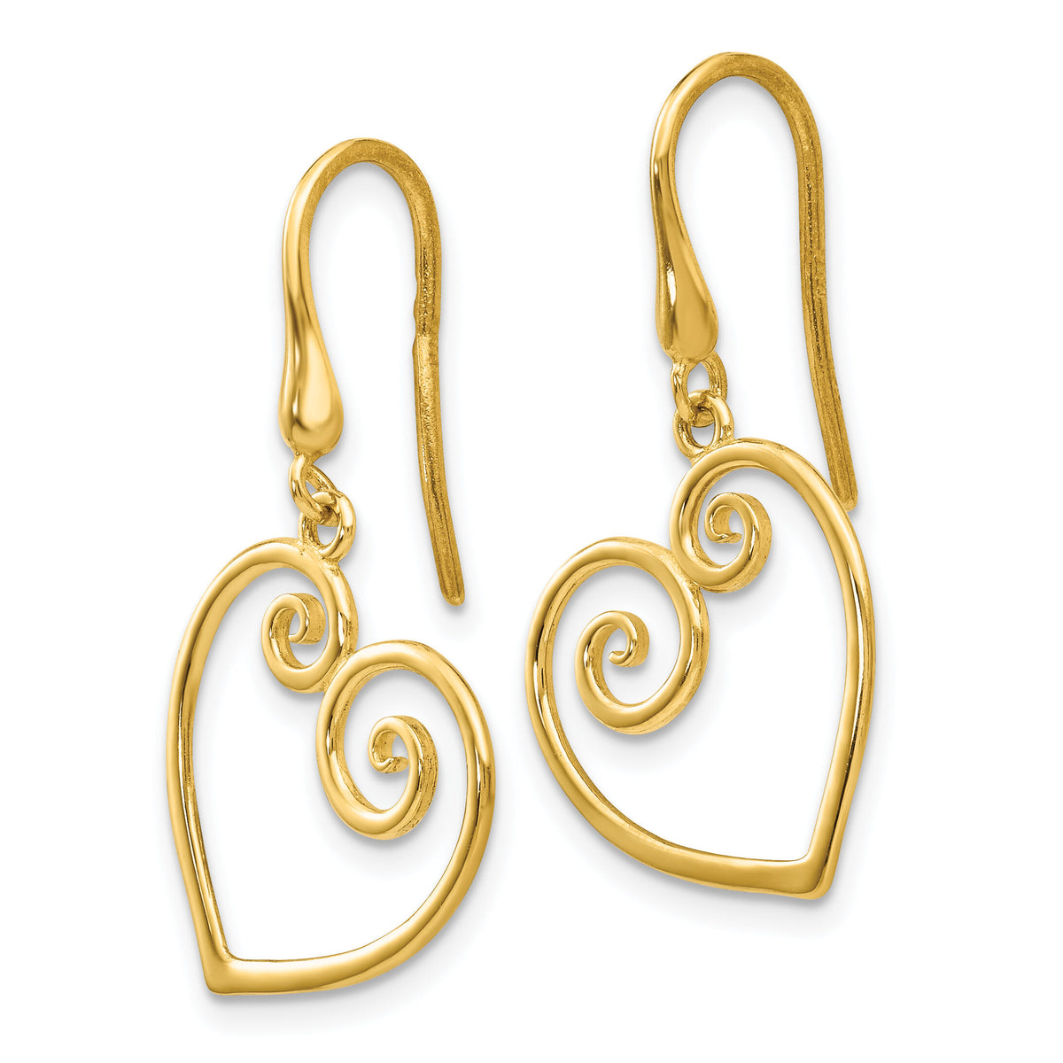 14K Yellow Gold Heart Dangle Shepherd Hook Earrings-YE1743