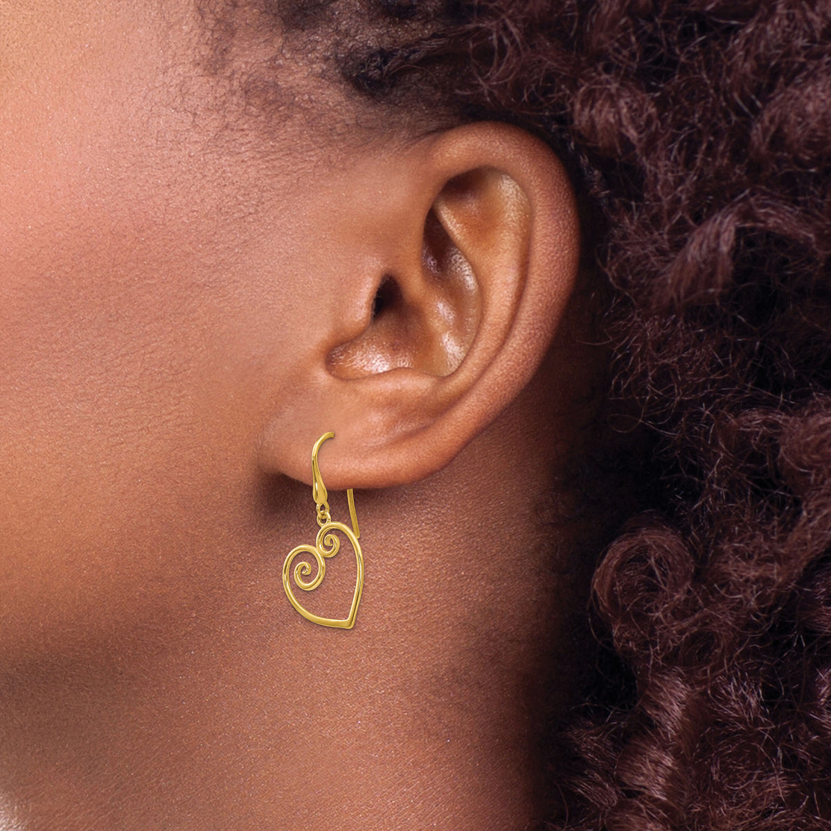 14K Yellow Gold Heart Dangle Shepherd Hook Earrings-YE1743