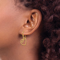 14K Yellow Gold Heart Dangle Shepherd Hook Earrings-YE1743