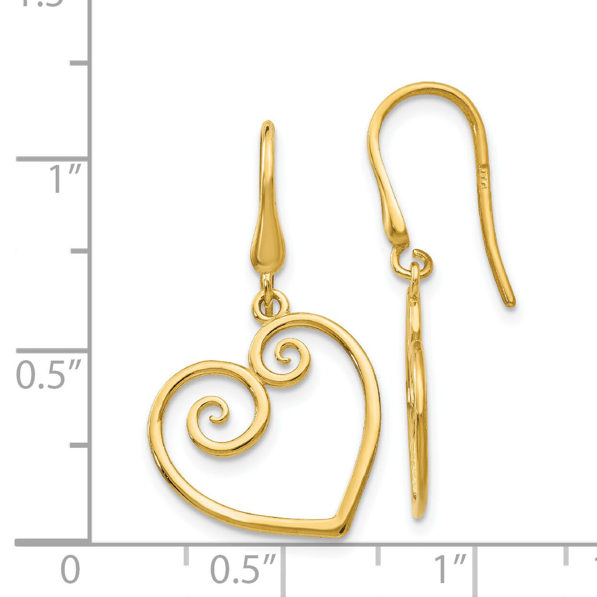 14K Yellow Gold Heart Dangle Shepherd Hook Earrings-YE1743