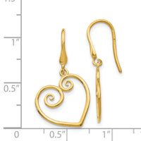 14K Yellow Gold Heart Dangle Shepherd Hook Earrings-YE1743