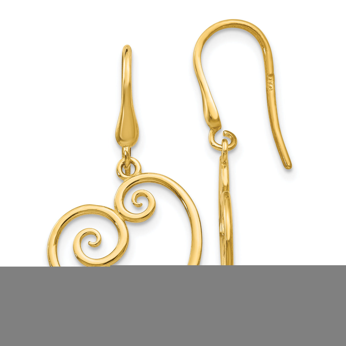 14K Yellow Gold Heart Dangle Shepherd Hook Earrings-YE1743
