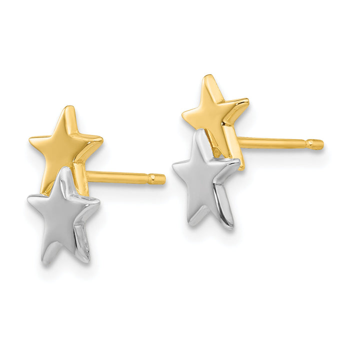 14k with Rhodium Polished Star Post Earrings-YE1748