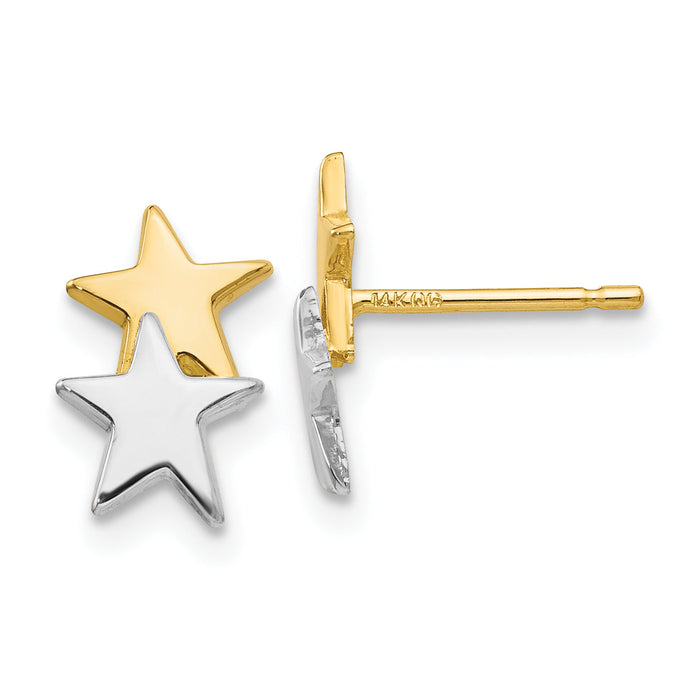 14k with Rhodium Polished Star Post Earrings-YE1748