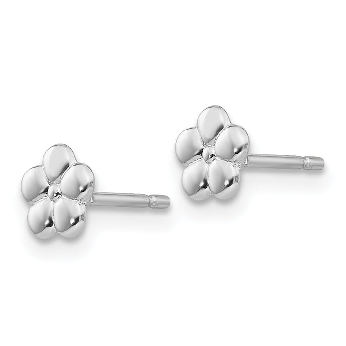 14k White Polished Flower Post Earrings-YE1750