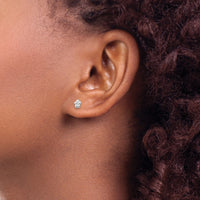 14k White Polished Flower Post Earrings-YE1750