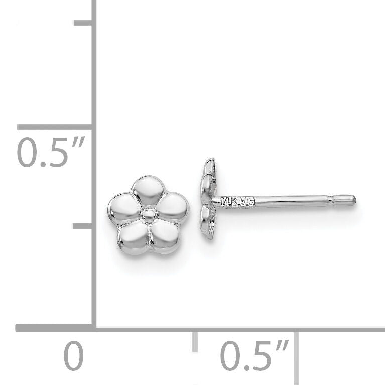 14k White Polished Flower Post Earrings-YE1750
