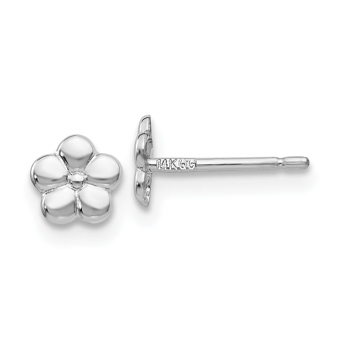 14k White Polished Flower Post Earrings-YE1750