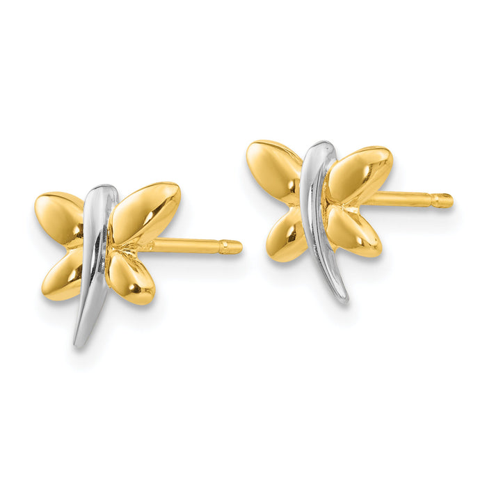 14k with Rhodium Polished Dragonfly Post Earrings-YE1755