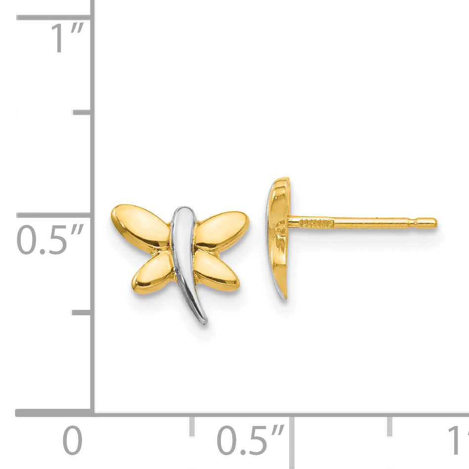 14k with Rhodium Polished Dragonfly Post Earrings-YE1755