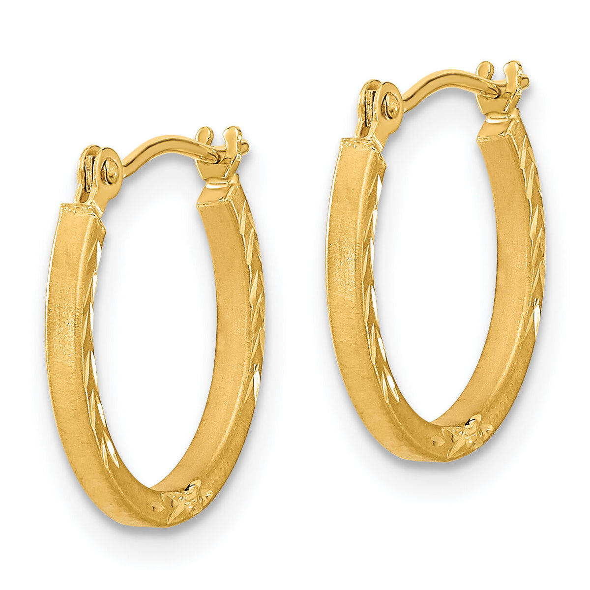 14k Satin and Polished Diamond Cut Design Hoops-YE1762