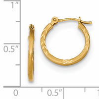 14k Satin and Polished Diamond Cut Design Hoops-YE1762
