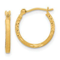 14k Satin and Polished Diamond Cut Design Hoops-YE1762