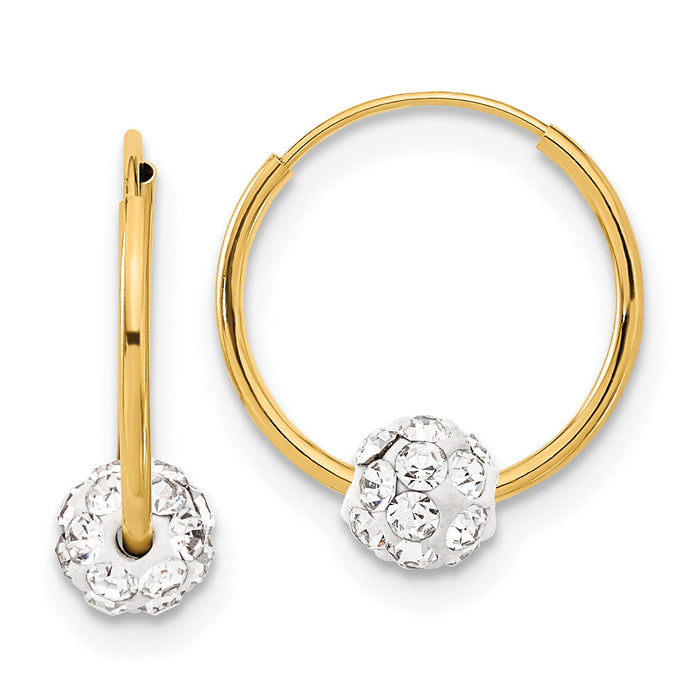 14k Polished Crystal and Resin Bead Endless Hoops-YE1774