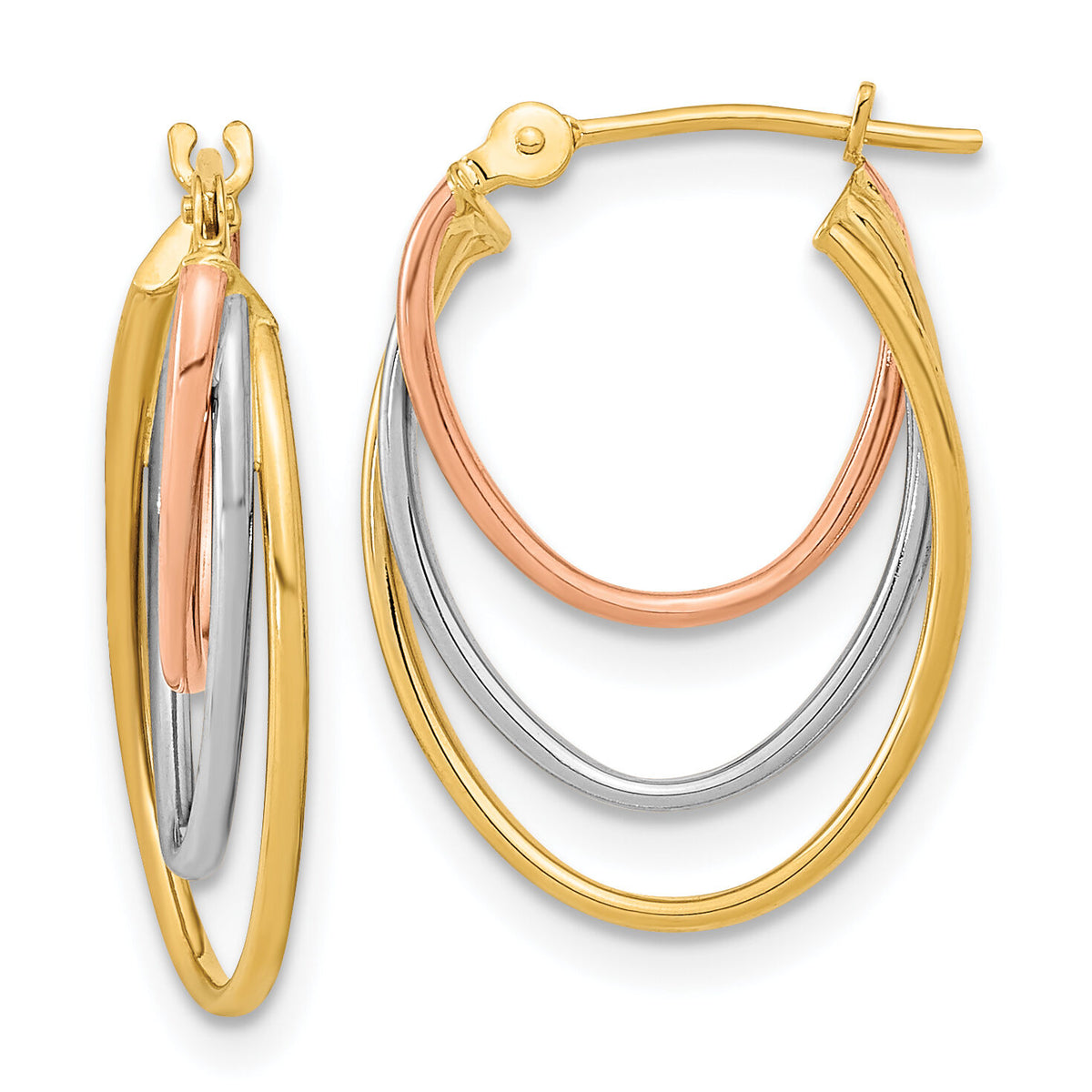 14k Tri-Color Graduated 3 Ring Hoops-YE1783