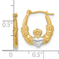 14k w/White Rhodium Polished Claddagh Hoops-YE1788