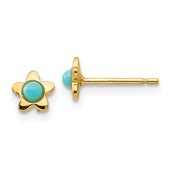 14k Polished Turquoise Star Post Earrings-YE179