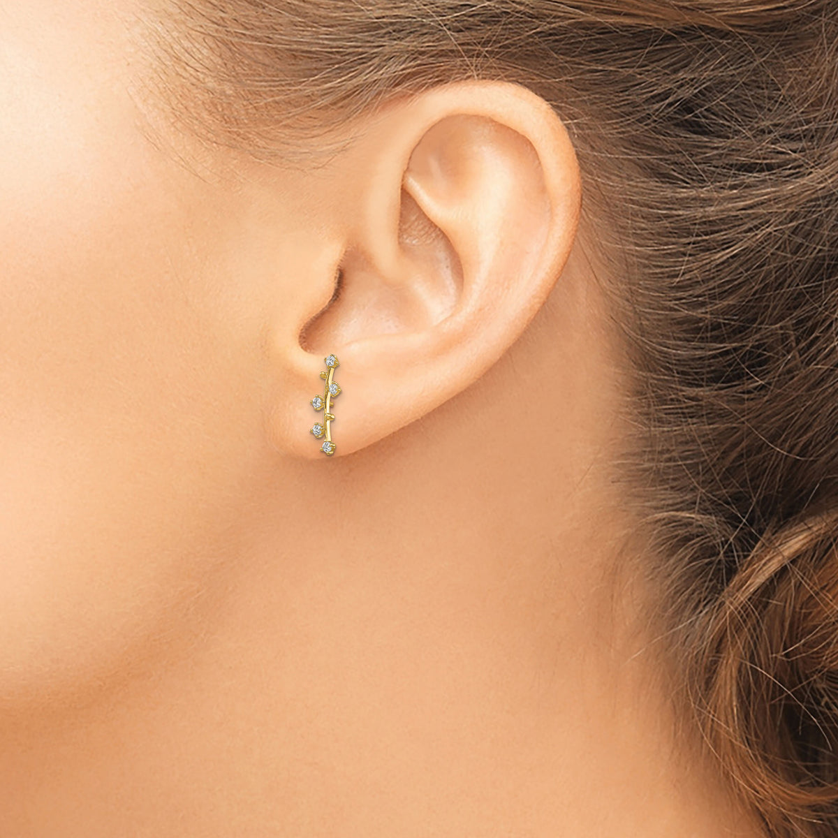 14k Polished Bar CZ Post Earrings-YE1815
