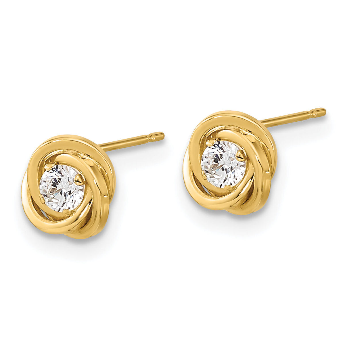 14k Polished CZ Love Knot Post Earrings-YE1816