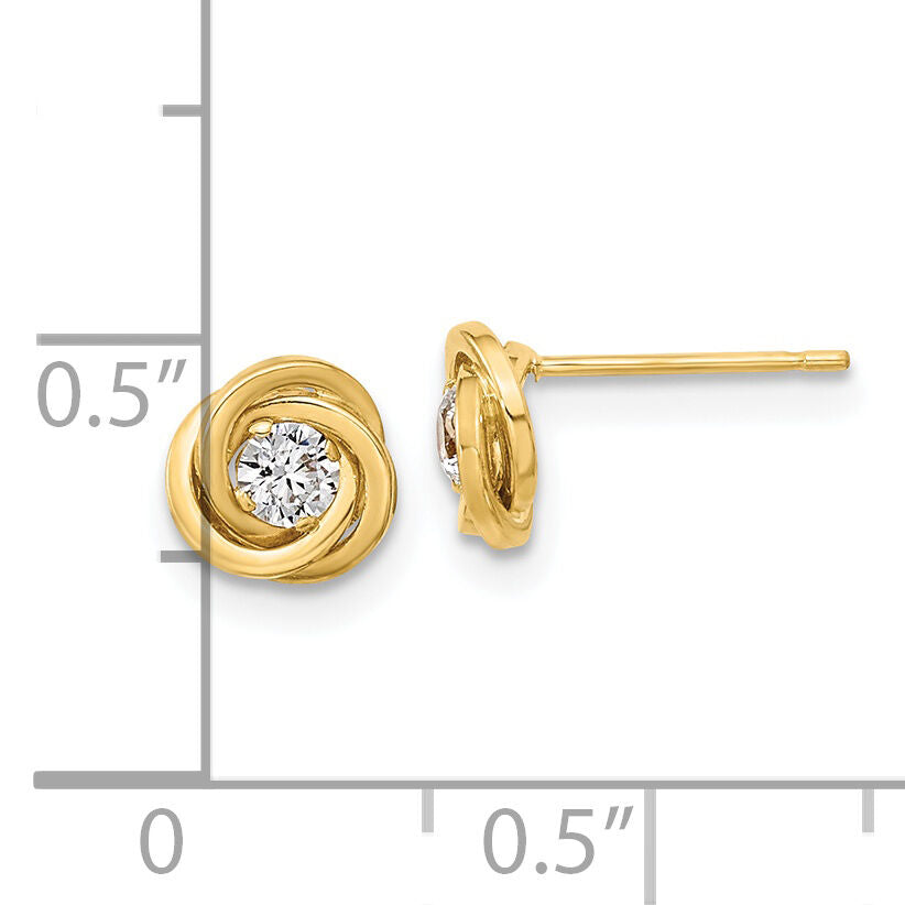 14k Polished CZ Love Knot Post Earrings-YE1816