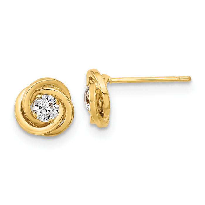 14k Polished CZ Love Knot Post Earrings-YE1816