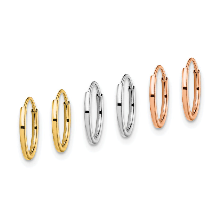 14K Tri Color 3-pair Hoop Earrings Set-YE1835