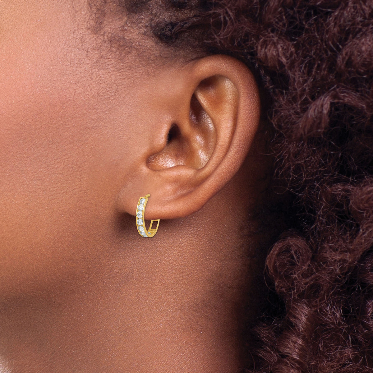 14K CZ Hinged Hoop Earrings-YE1839