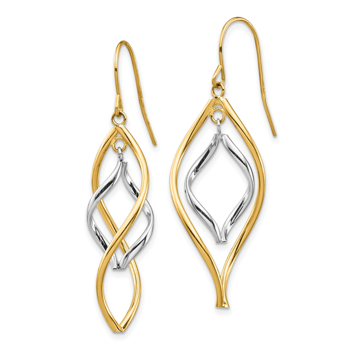 14K Two-tone Fancy Twisted Dangle Earrings-YE1854