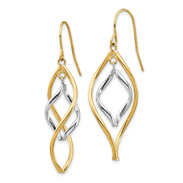 14K Two-tone Fancy Twisted Dangle Earrings-YE1854