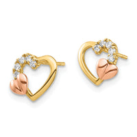 14K Two-Tone CZ Heart Post Earrings-YE1868