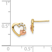 14K Two-Tone CZ Heart Post Earrings-YE1868