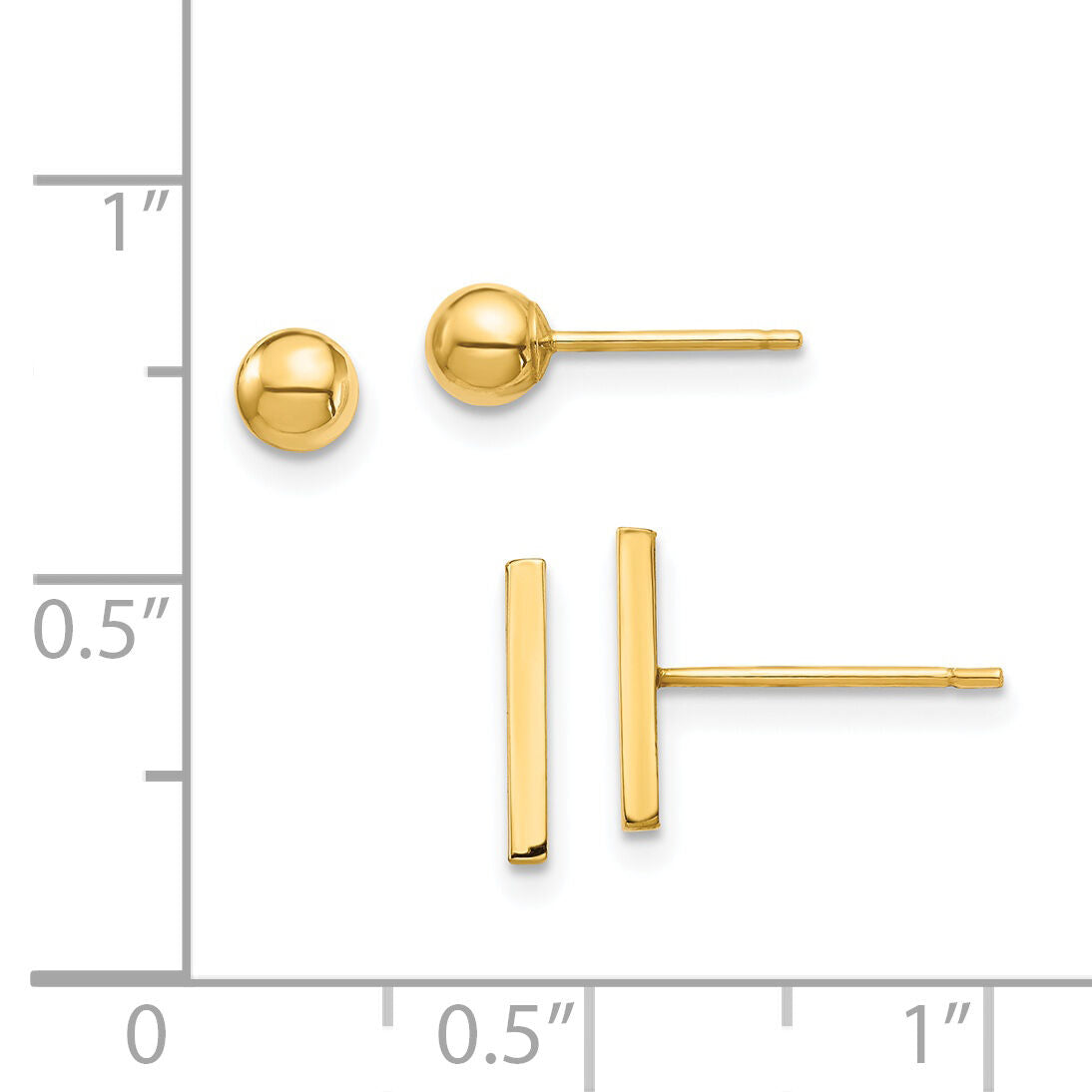 14K Bar and 3mm Ball Post Earrings Set-YE1874