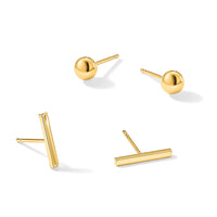 14K Bar and 3mm Ball Post Earrings Set-YE1874