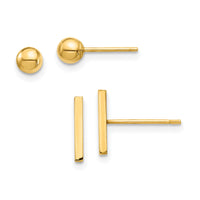 14K Bar and 3mm Ball Post Earrings Set-YE1874