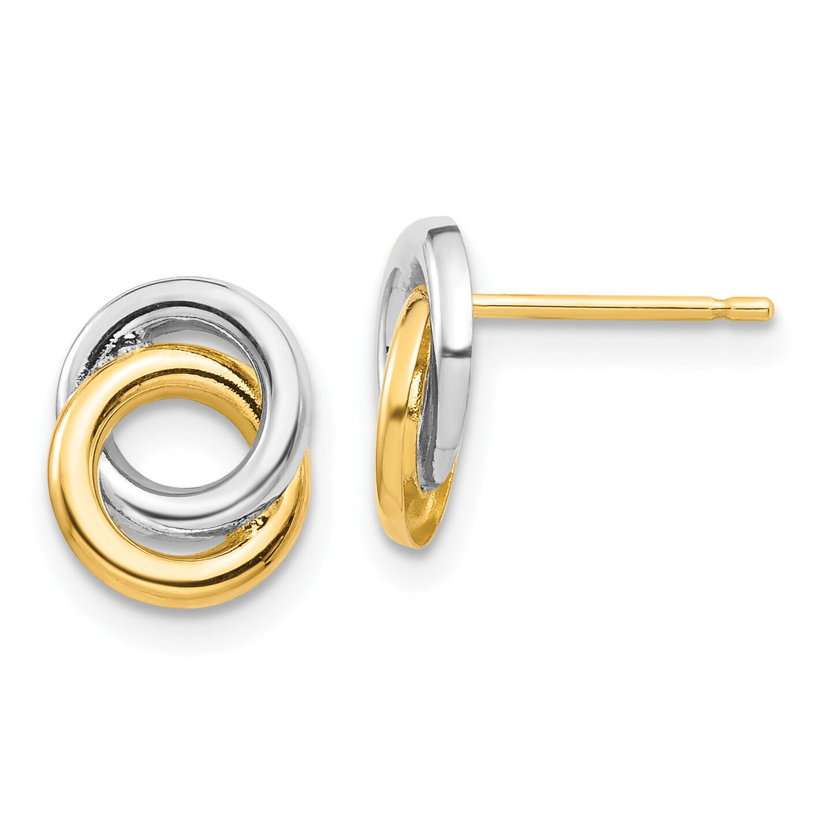 14k & White Rhodium Circles Post Earrings-YE1881